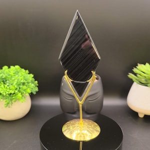 Iced Obsidian Diamond | 7.9 Inches Tall | Transparent Crystal | Custom Stand Included