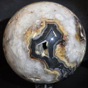 Rare Argentina Flower Agate Sphere with Druzy – UV Reactive Crystal Sphere image 7