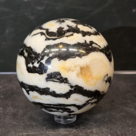 Zebra Calcite Sphere – Natural Black & White Banded Crystal Sphere