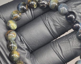 Blue Tiger's Eye Bracelet: 8mm Gemstone Beads, 7.5" Men's Fit