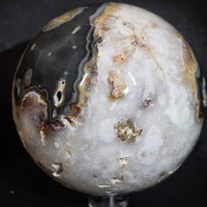 Rare Argentina Flower Agate Sphere with Druzy – UV Reactive Crystal Sphere image 4