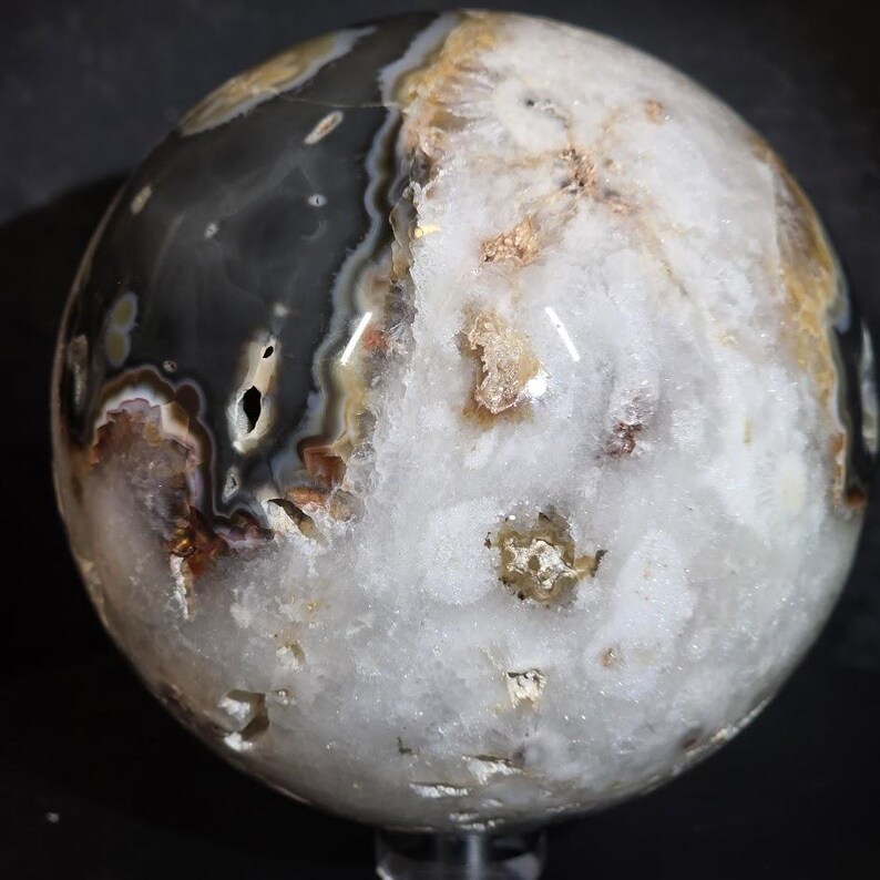 Rare Argentina Flower Agate Sphere with Druzy – UV Reactive Crystal Sphere image 4