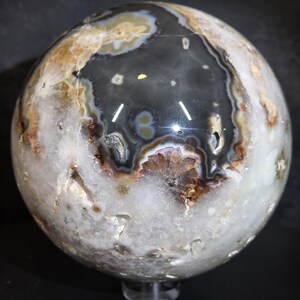 Rare Argentina Flower Agate Sphere with Druzy – UV Reactive Crystal Sphere image 3