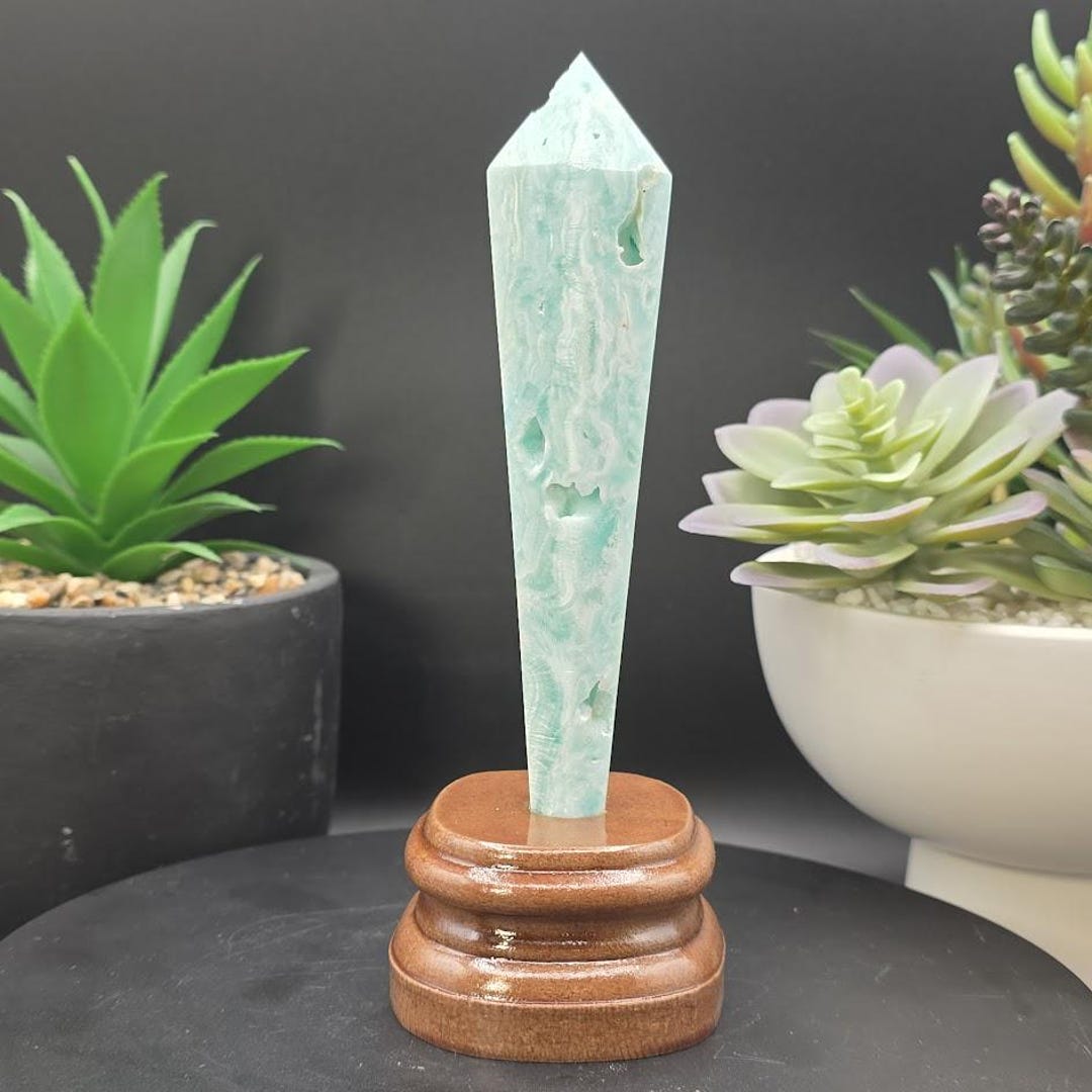 Hemimorphite Crystal Wand on Custom Wooden Base - Etsy