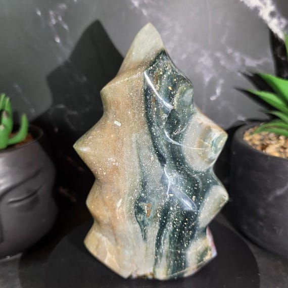 Ocean Jasper Flame – Green & Lavender Druzy Sparkle Statement Piece