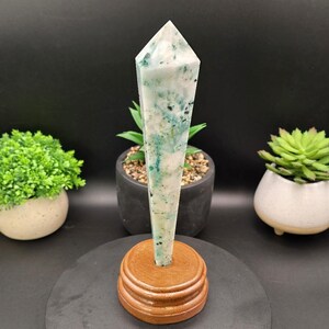 Stunning Phoenix Stone Crystal Wand with Custom Wooden Stand | 11” Tall