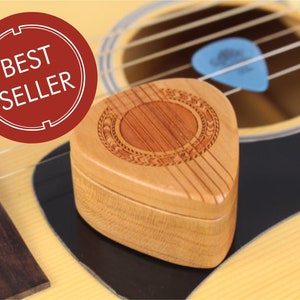 Guitar Gifts Personalized Wood Guitar Pick Box that Holds 10 Picks made from Cherry Wood, 2-1/4&quot; x 2&quot; x 1 D&quot;, Gift For Men, Gift For Her