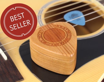 Guitar Gifts Personalized Wood Guitar Pick Box that Holds 10 Picks made from Cherry Wood, 2-1/4" x 2" x 1 D", Gift For Men, Gift For Her