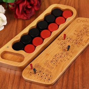 Crokinole Counter w/Standard 1-1/4&quot; wooden biscuits B/N + scoring pegs, Solid Cherry Top and Solid Cherry Bottom, Laser Engraved, Paul Szewc