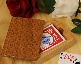 Playing Card Case, Optical Art Depth Pattern Engraved On Solid Cherry Wood by Paul Szewc