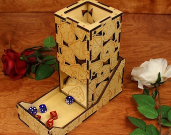 Folding Dice Tower Wood, DnD Accessories, Laser Engraved, Paul Szewc, Masterpiece Laser