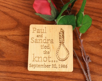 Funny Wedding Gift, Coasters Wedding Favors, "Tie the Knot" Noose, Set of 4, Masterpiece Laser