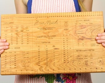 Personalized Wooden Cutting Board with Kitchen Measurement Conversion Chart, Large Chopping Board in Maple Wood 20"x12"x1-1/4" by Paul Szewc