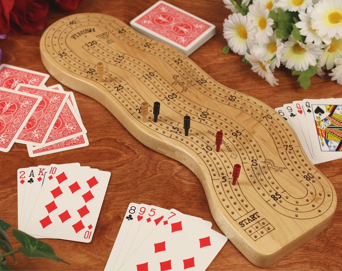 Personalized Cribbage Board with Wooden Cribbage Pegs and Peg Storage, Unique Cribbage Wooden Board Game