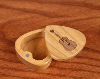 Guitar Pick Box,  2-1/4" x 2" x 1" d., Acoustic Deep, G20, Solid Cherrywood, Laser Engraved, P. Szewc