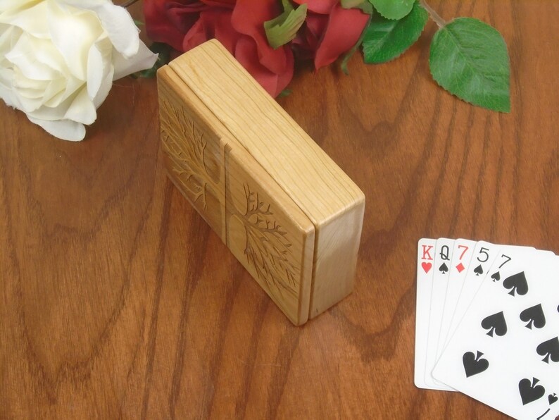 Wood Playing Card Holder, Tree of Life Engraved Wood Made From Solid Cherry by Paul Szewc image 8