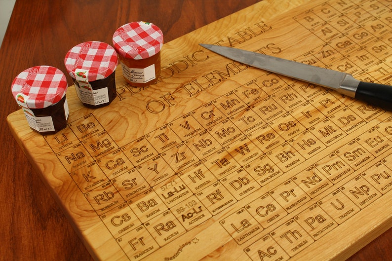 Periodic Table of Elements Cutting Board Laser Engraved 20 x 12 and thick 1-1/4 Maple Hardwood, Paul Szewc image 1