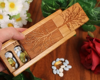 Tree of Life Vitamin Box, 7 Day Pill Box, Wooden Pill Box with Lacquer and Oil Finish by Paul Szewc of Masterpiece Laser