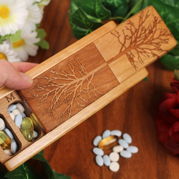 Tree of Life Vitamin Box, 7 Day Pill Box, Wooden Pill Box with Lacquer and Oil Finish by Paul Szewc of Masterpiece Laser