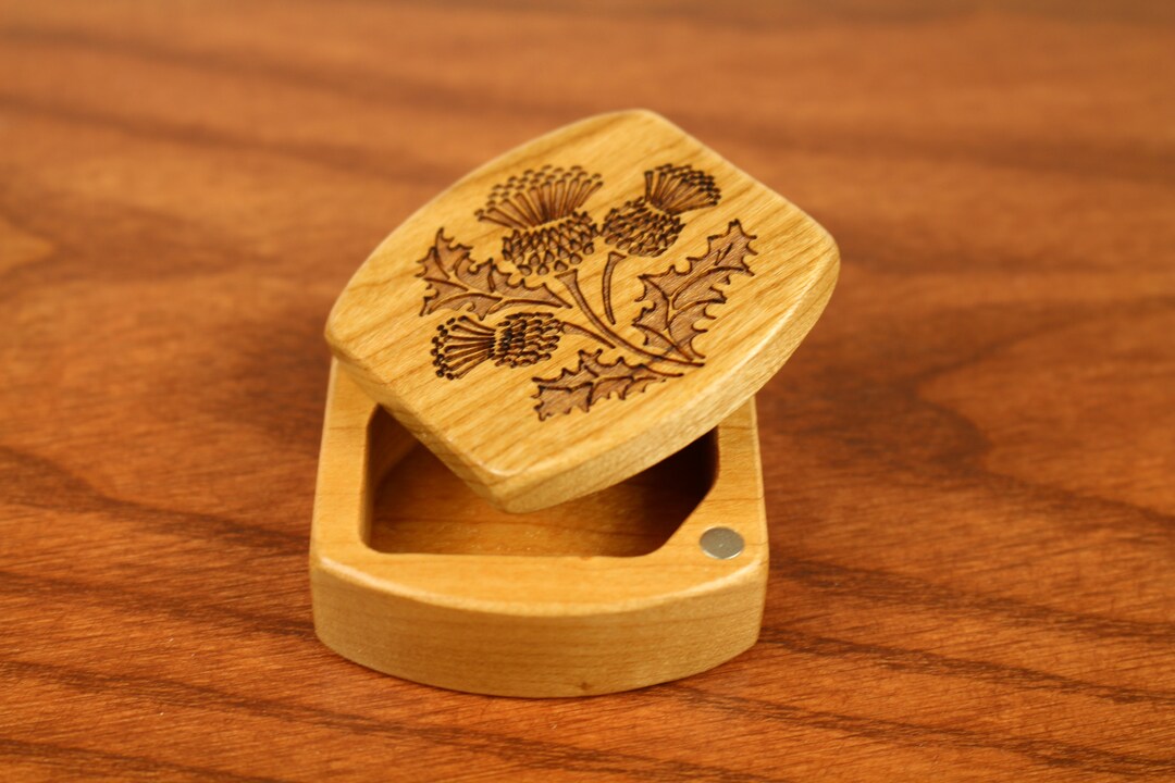 Scotland Storage Box Mini Storage Box - MB Scottish Thistle Pattern Wooden Box, Solid Cherry ...