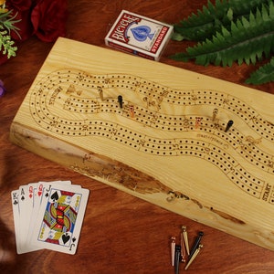 Live Edge Cribbage Board In Ash, Board #2, 3 Player Cribbage Board, 3 Track Crib Board, Cribbage Board With Storage