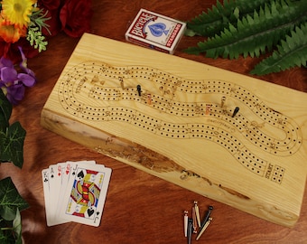 Live Edge Cribbage Board In Ash, Board #2, 3 Player Cribbage Board, 3 Track Crib Board, Cribbage Board With Storage