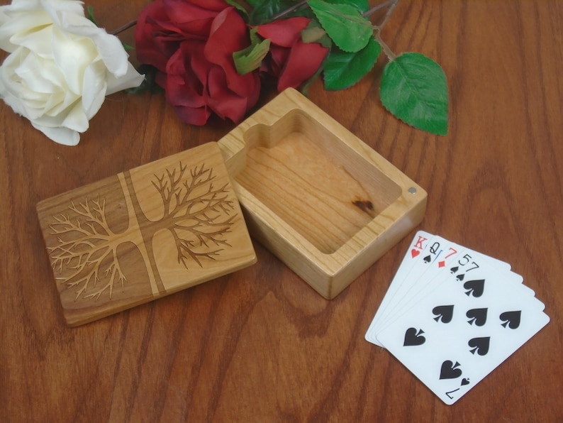 Wood Playing Card Holder, Tree of Life Engraved Wood Made From Solid Cherry by Paul Szewc image 2