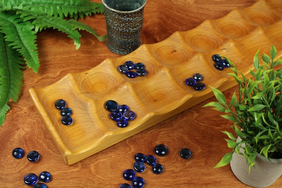 Deluxe Mancala, Large Solid Cherry Wood, Wooden Board Game, Paul Szewc, Masterpiece Laser