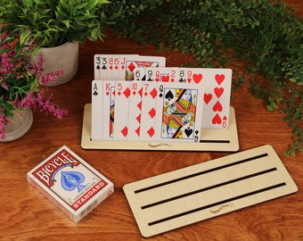Playing Card Holder, Wood Card Game Organizer,  Senior Card holder, Kids Game Holder, Baltic Birch, Laser Engraved, Masterpiece Laser