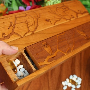 Owl/Chickadee Double JUMBO Morning and Night 7 Days a Week Pill Organizer Made of Solid Cherry Wood with a Lacquer/Oil Finish by Paul Szewc