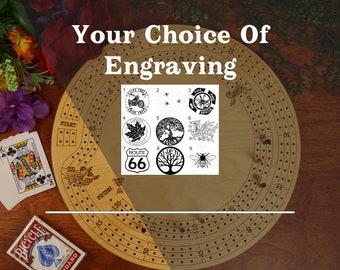 Round Cribbage Board Choose Your Laser Engraving, 3 Player Cribbage Board, Three Track Crib Board, Cribbage Board With Peg Storage
