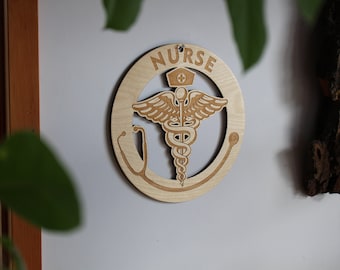 Nurse Practitioner Wooden Wall Art Home Décor, Wooden Wall Hanging Nurse Gift for Mom or Gift for Dad with Stethoscope by Paul Szewc