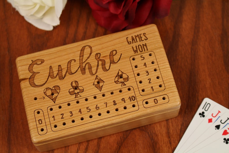 Euchre Counter, Solid Cherry Wooden Euchre Counter Set Laser Engraved, Paul Szewc, Masterpiece Gallery image 2