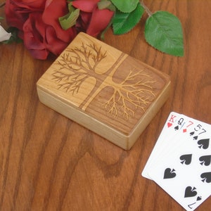 Wood Playing Card Holder, Tree of Life Engraved Wood Made From Solid Cherry by Paul Szewc image 3