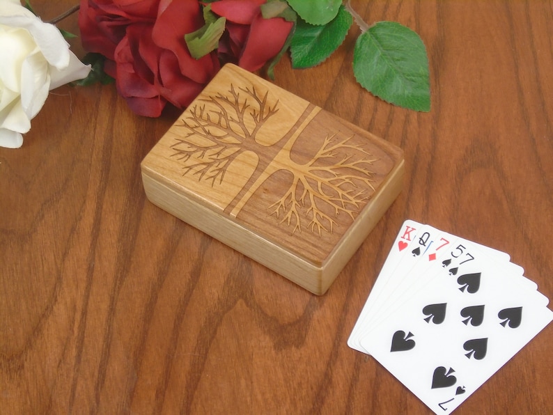 Wood Playing Card Holder, Tree of Life Engraved Wood Made From Solid Cherry by Paul Szewc image 3