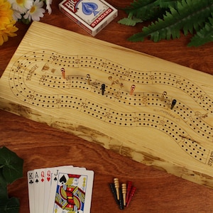 Unique Cribbage Board Live Edge In Ash, Board #3, 3 Player Cribbage Board, 3 Track Crib Board, Cribbage Board With Storage