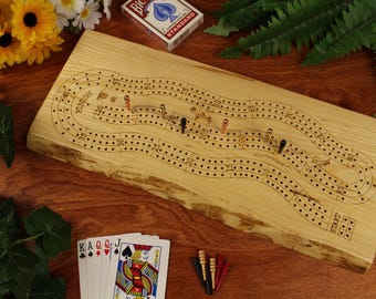 Unique Cribbage Board Live Edge In Ash, Board #3, 3 Player Cribbage Board, 3 Track Crib Board, Cribbage Board With Storage
