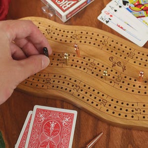 Personalized Cribbage Board with Wooden Cribbage Pegs and Peg Storage, Unique Cribbage Wooden Board Game image 4