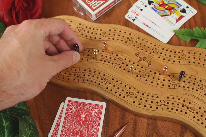 Personalized Cribbage Board with Wooden Cribbage Pegs and Peg Storage, Unique Cribbage Wooden Board Game image 4