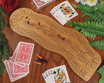 Personalized Cribbage Board with Wooden Cribbage Pegs and Peg Storage, Unique Cribbage Wooden Board Game