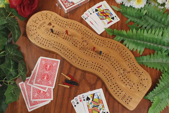 Personalized Cribbage Board with Wooden Cribbage Pegs and Peg Storage, Unique Cribbage Wooden Board Game