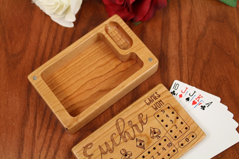 Euchre Counter, Solid Cherry Wooden Euchre Counter Set Laser Engraved, Paul Szewc, Masterpiece Gallery image 8