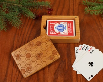 Wood Playing Card Box, Honey Bee Decor Engraved Wood Made From Solid Cherry by Paul Szewc
