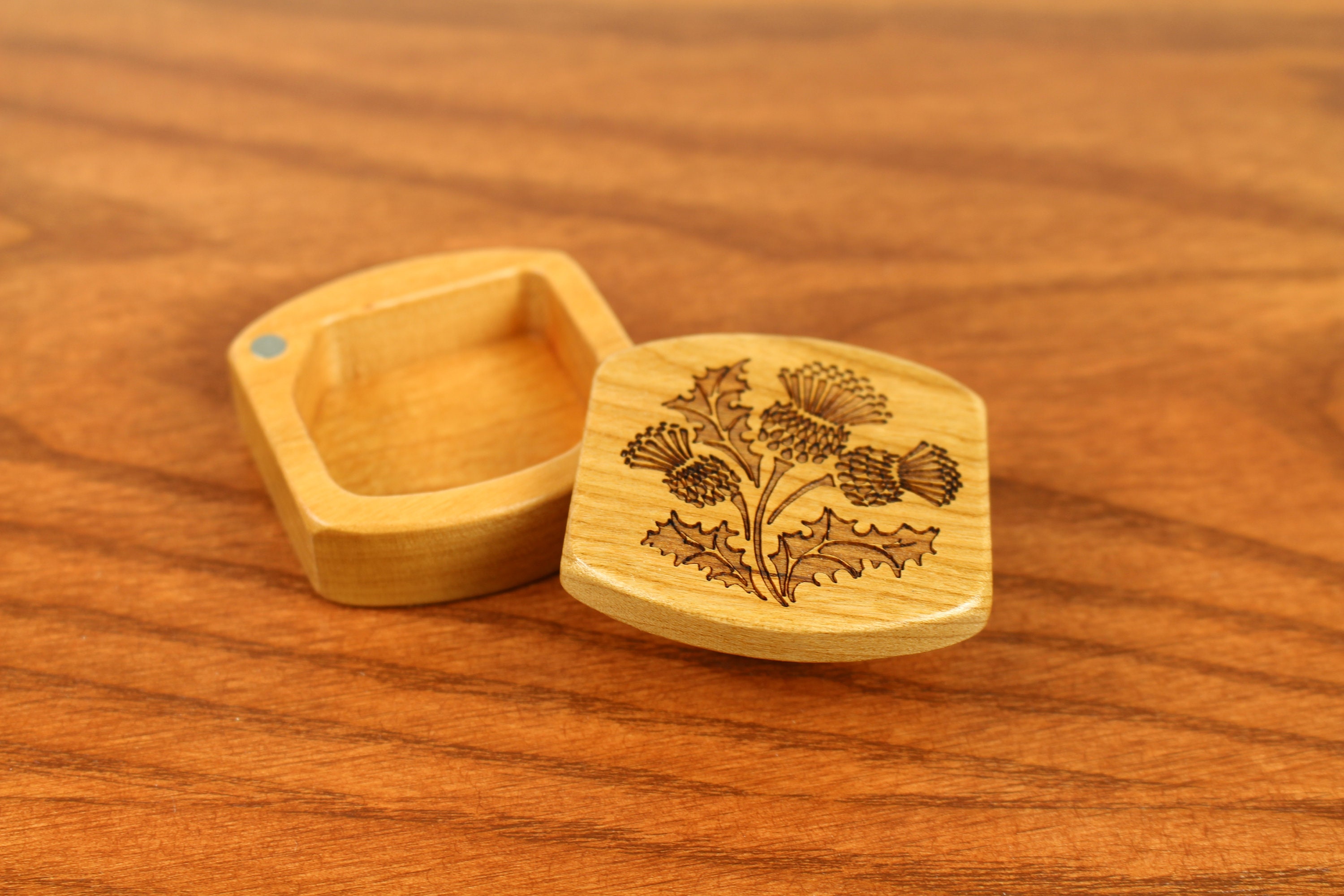 Scotland Storage Box Mini Storage Box - MB Scottish Thistle Pattern Wooden Box, Solid Cherry ...