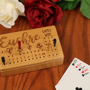 Euchre Counter, Solid Cherry Wooden Euchre Counter Set Laser Engraved, Paul Szewc, Masterpiece Gallery image 1