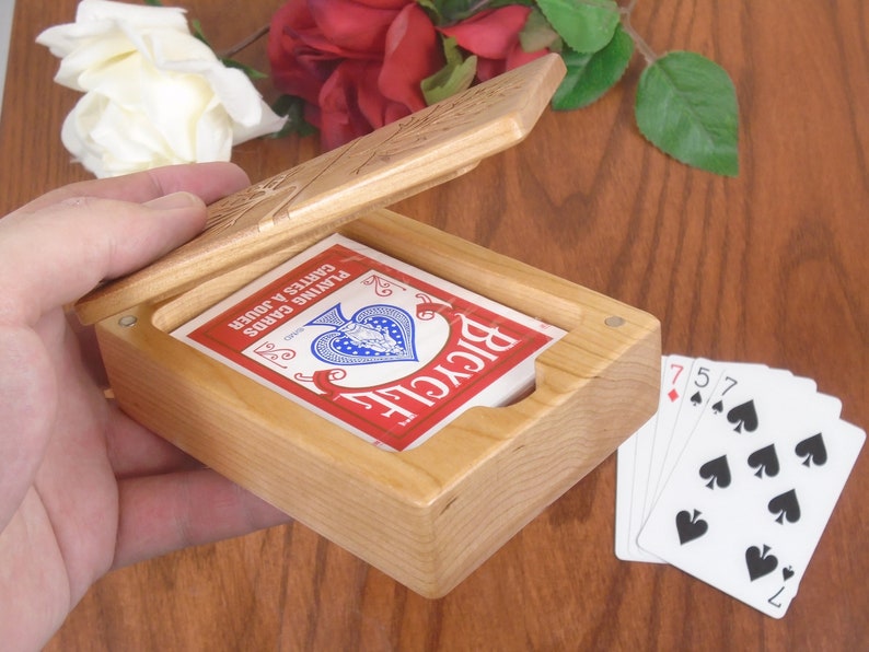 Wood Playing Card Holder, Tree of Life Engraved Wood Made From Solid Cherry by Paul Szewc image 7