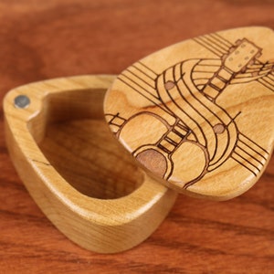 Guitar Pick Box, 2-1/4" x 2" x 1 D", Swirl Deep, G33, Solid Cherrywood, Laser Engraved, P.Szewc