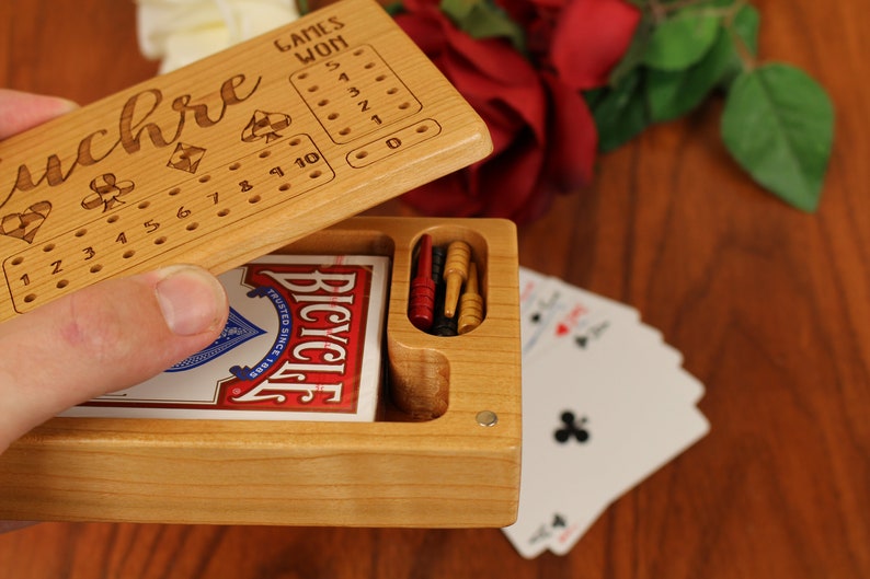 Euchre Counter, Solid Cherry Wooden Euchre Counter Set Laser Engraved, Paul Szewc, Masterpiece Gallery image 6