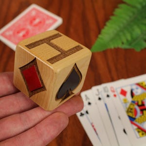 Euchre Trump Dice Block Laser Engraved and Painted Maple part of Wooden Euchre Counter Set, a Great Euchre Player Gift by Paul Szewc