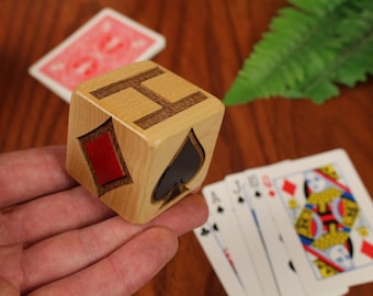 Euchre Trump Dice Block Laser Engraved and Painted Maple part of Wooden Euchre Counter Set, a Great Euchre Player Gift by Paul Szewc